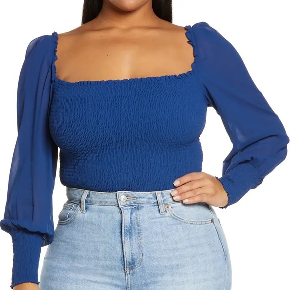 🌷NWT Reformation blue pinto smocked top - Picture 1 of 9